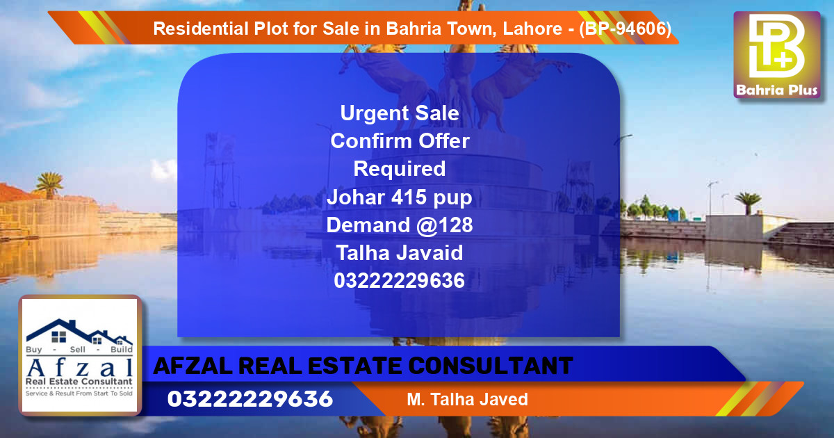 Residential Plot for Sale in Bahria Town, Lahore - (BP-94606)