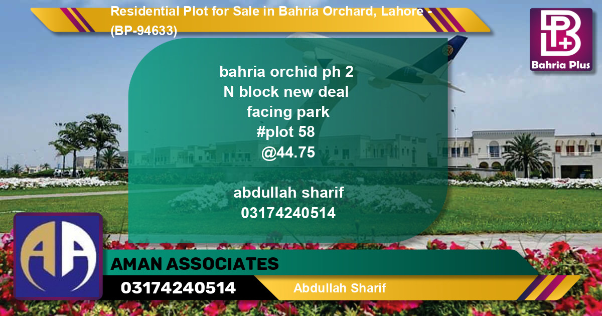 Residential Plot for Sale in Bahria Orchard, Lahore - (BP-94633)