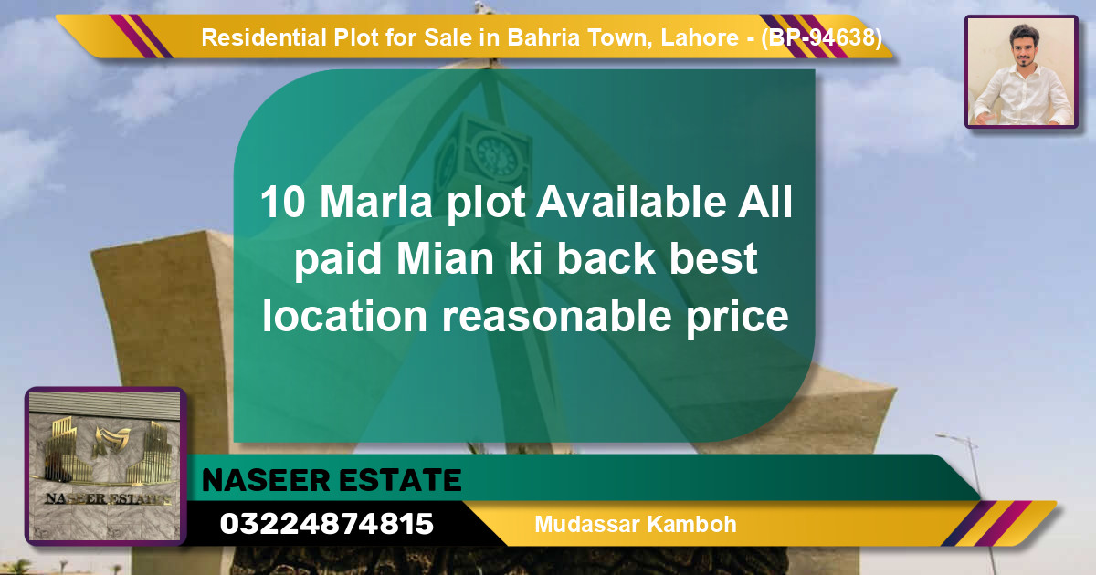 Residential Plot for Sale in Bahria Town, Lahore - (BP-94638)