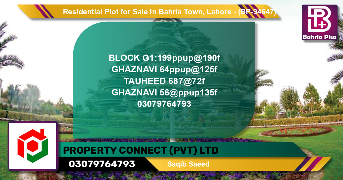 Residential Plot for Sale in Bahria Town, Lahore - (BP-94647)