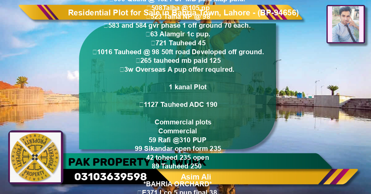 Residential Plot for Sale in Bahria Town, Lahore - (BP-94656)