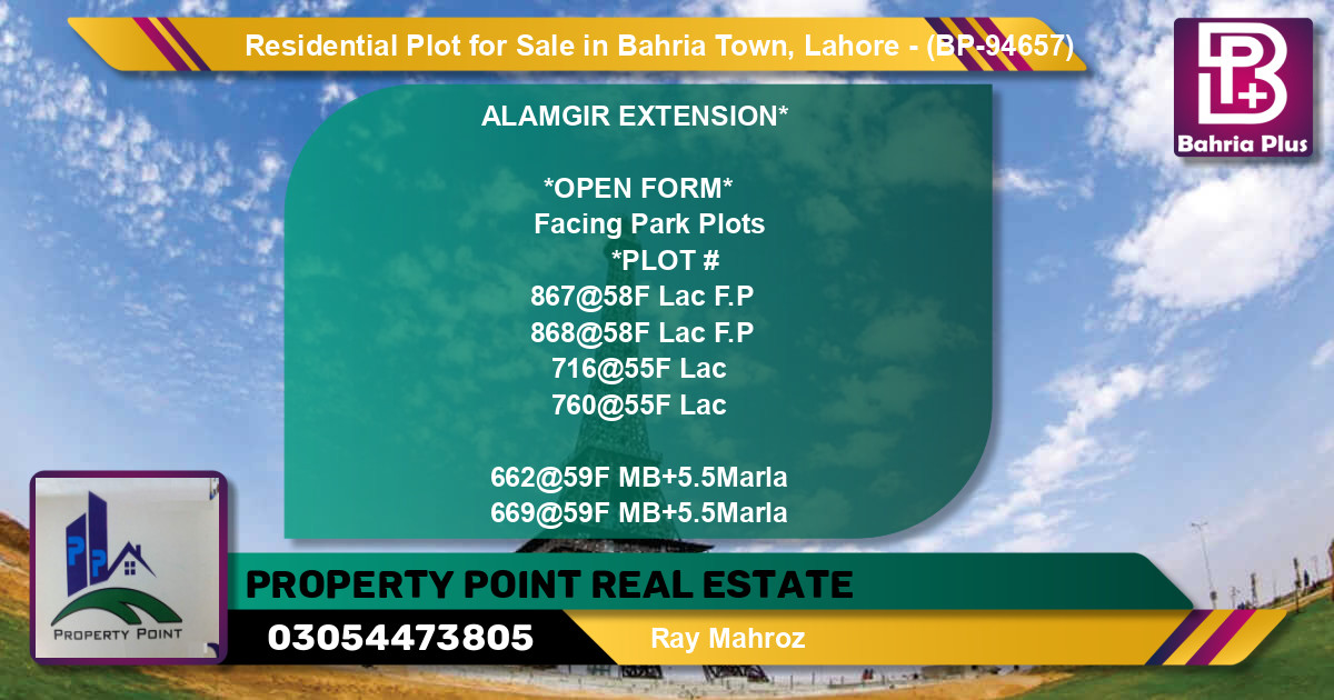 Residential Plot for Sale in Bahria Town, Lahore - (BP-94657)