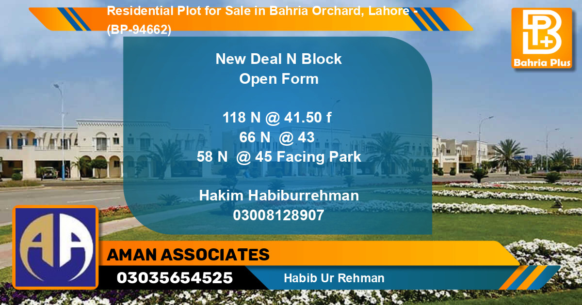 Residential Plot for Sale in Bahria Orchard, Lahore - (BP-94662)