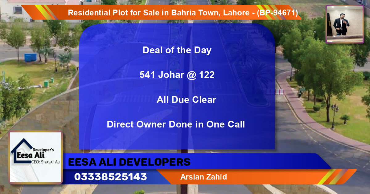 Residential Plot for Sale in Bahria Town, Lahore - (BP-94671)