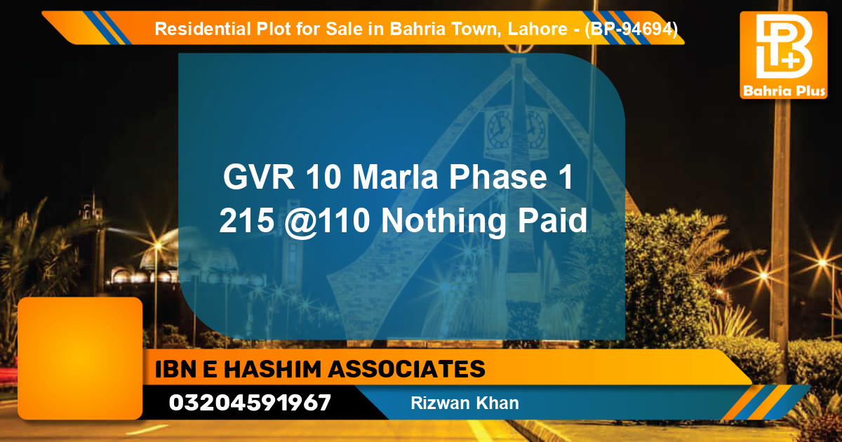 Residential Plot for Sale in Bahria Town, Lahore - (BP-94694)
