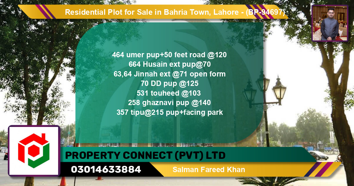 Residential Plot for Sale in Bahria Town, Lahore - (BP-94697)