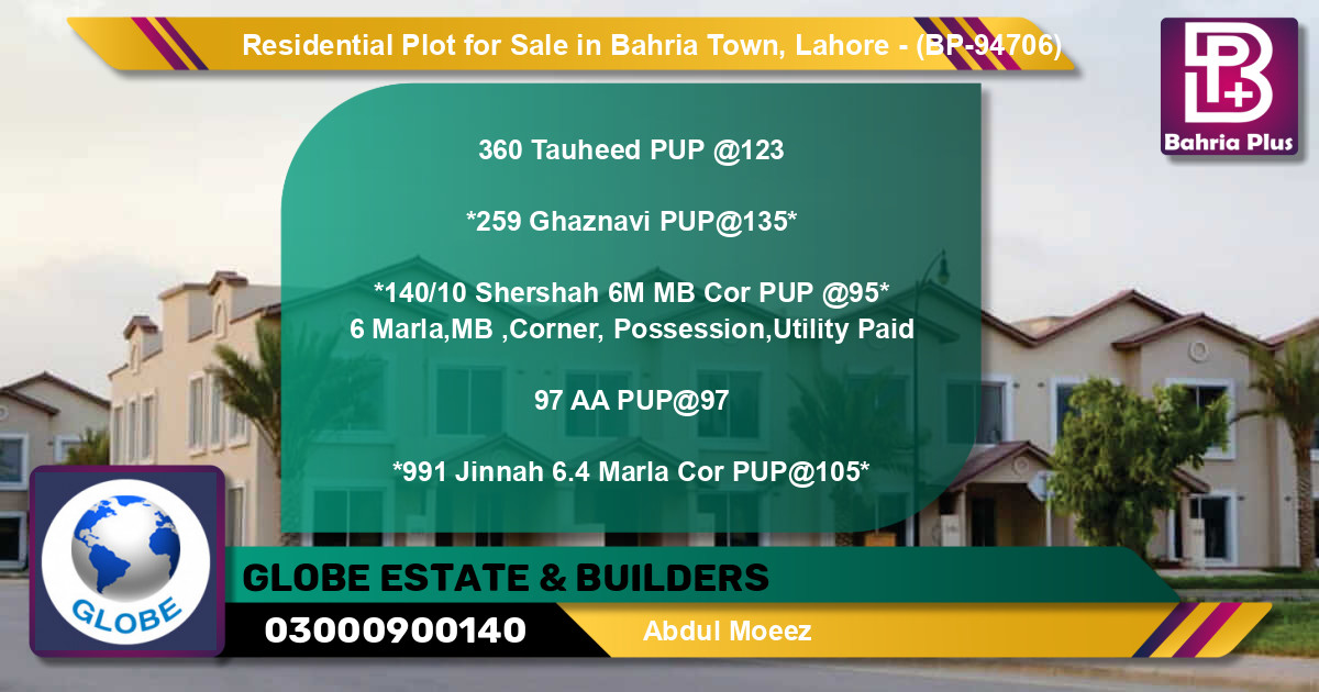 Residential Plot for Sale in Bahria Town, Lahore - (BP-94706)
