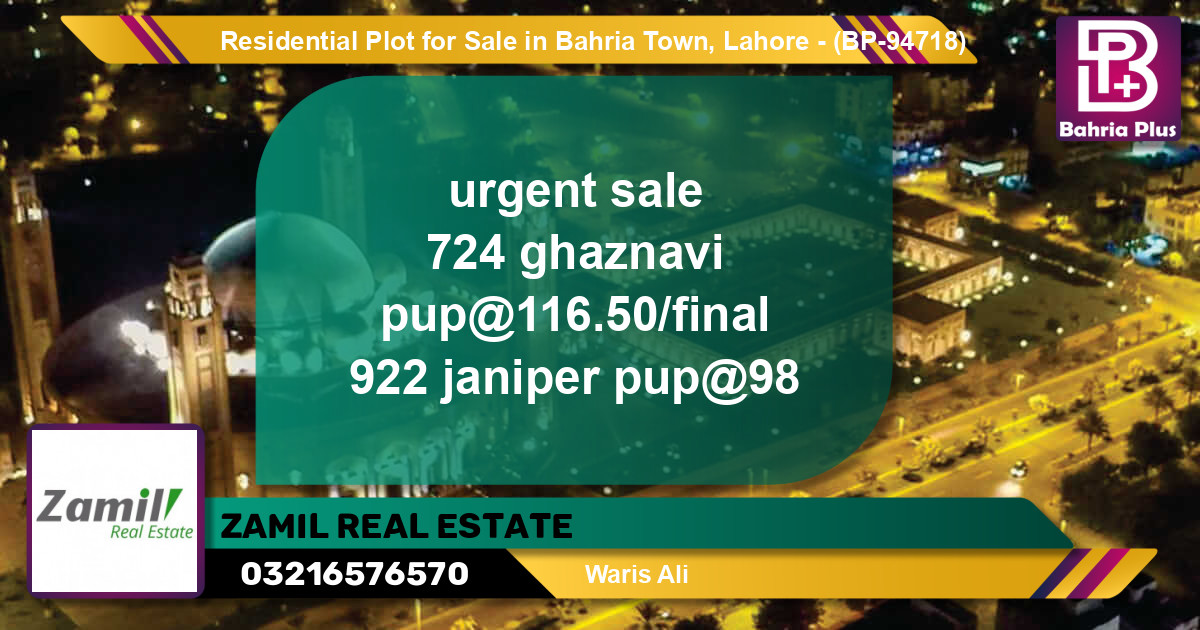 Residential Plot for Sale in Bahria Town, Lahore - (BP-94718)