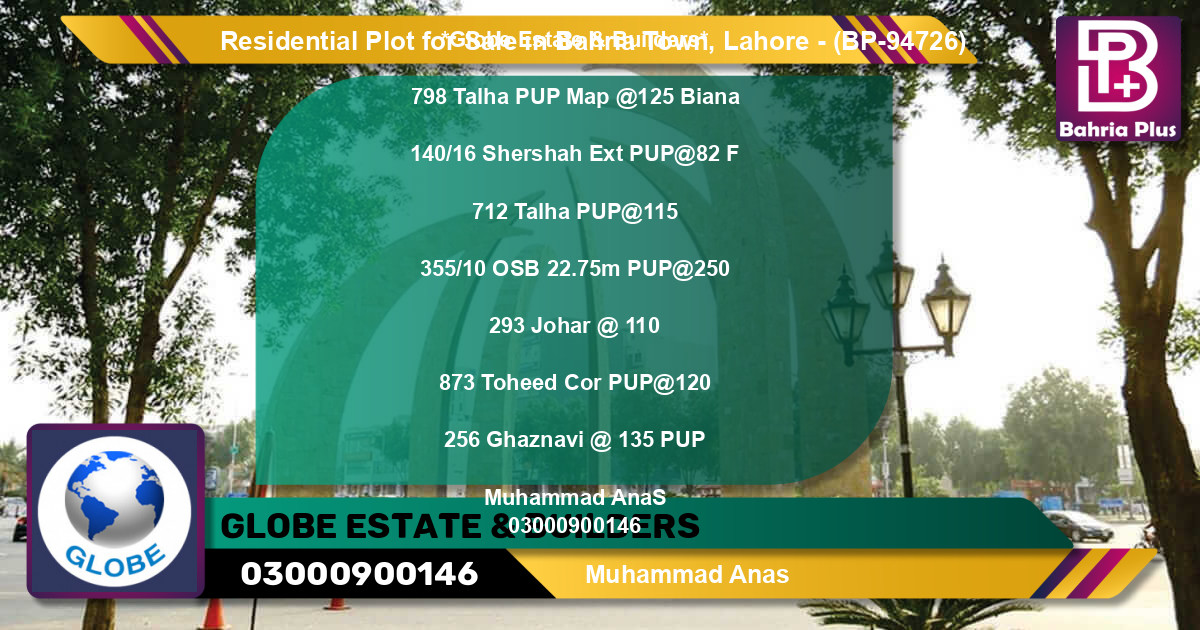 Residential Plot for Sale in Bahria Town, Lahore - (BP-94726)