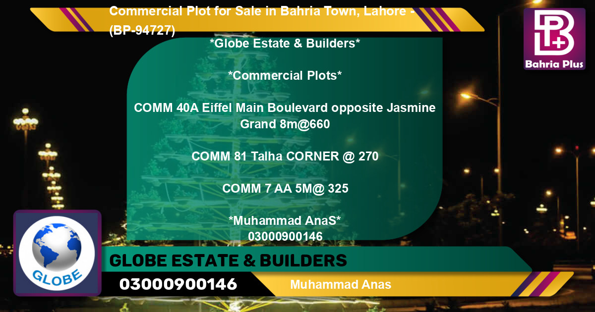 Commercial Plot for Sale in Bahria Town, Lahore - (BP-94727)