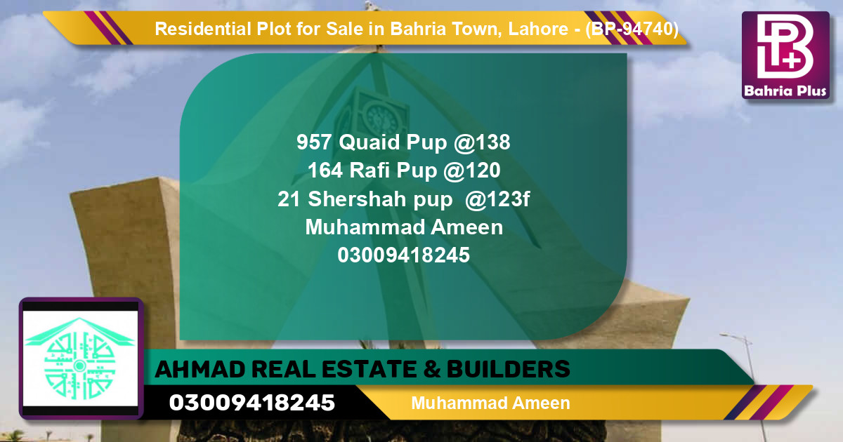 Residential Plot for Sale in Bahria Town, Lahore - (BP-94740)