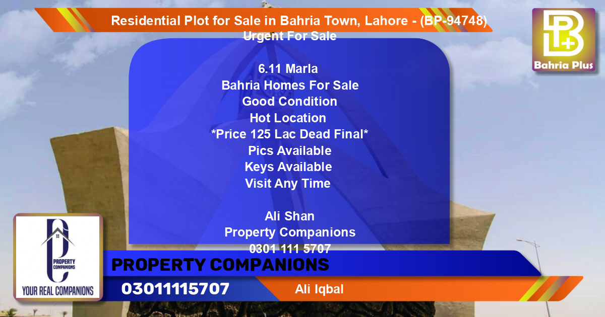 Residential Plot for Sale in Bahria Town, Lahore - (BP-94748)