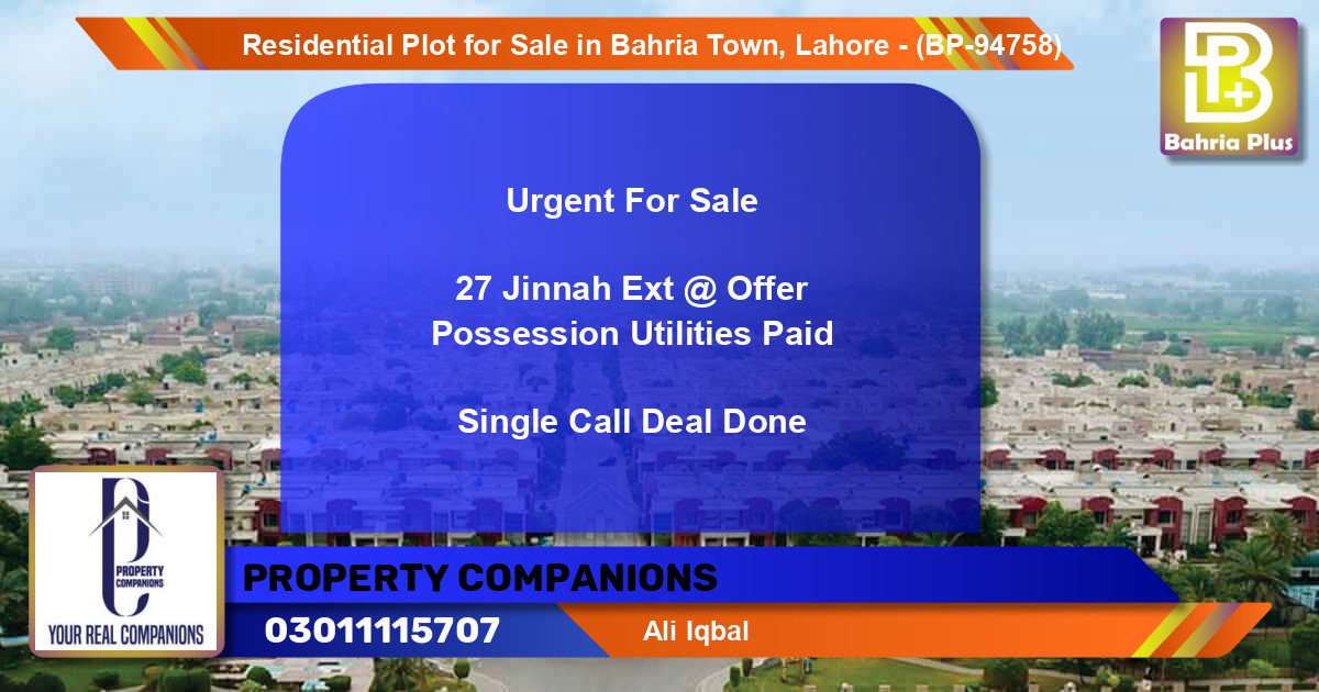 Residential Plot for Sale in Bahria Town, Lahore - (BP-94758)