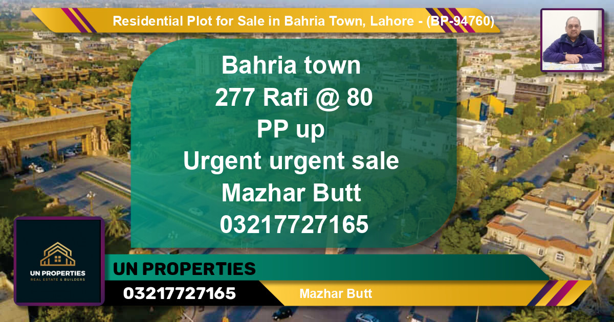 Residential Plot for Sale in Bahria Town, Lahore - (BP-94760)