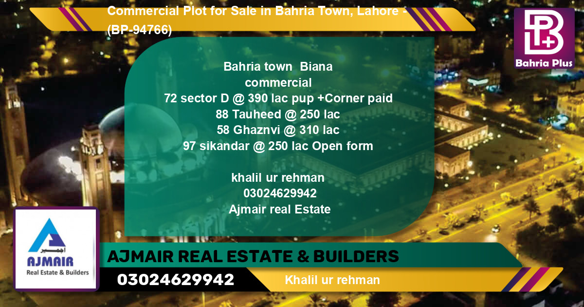 Commercial Plot for Sale in Bahria Town, Lahore - (BP-94766)