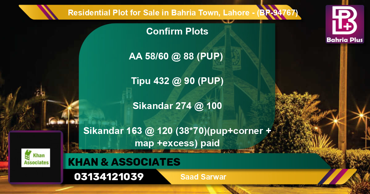 Residential Plot for Sale in Bahria Town, Lahore - (BP-94767)