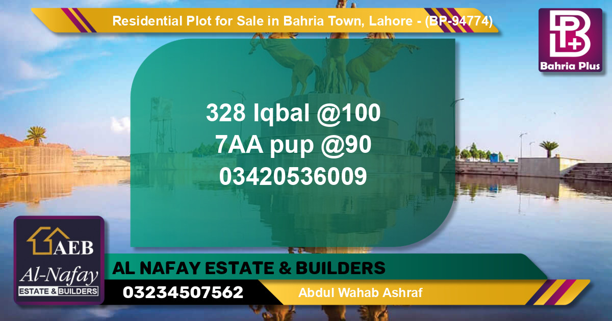 Residential Plot for Sale in Bahria Town, Lahore - (BP-94774)