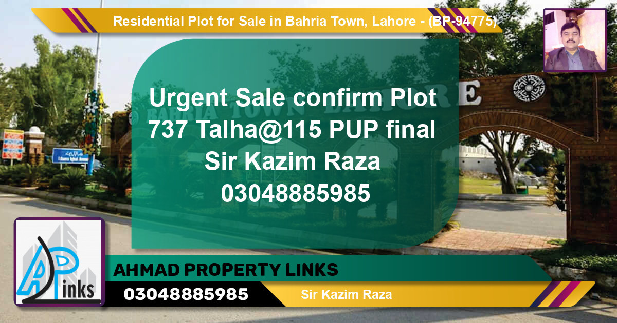 Residential Plot for Sale in Bahria Town, Lahore - (BP-94775)