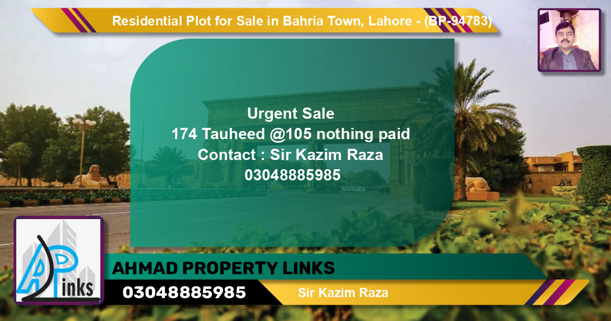 Residential Plot for Sale in Bahria Town, Lahore - (BP-94783)