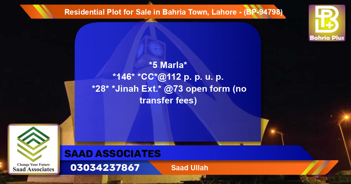 Residential Plot for Sale in Bahria Town, Lahore - (BP-94798)