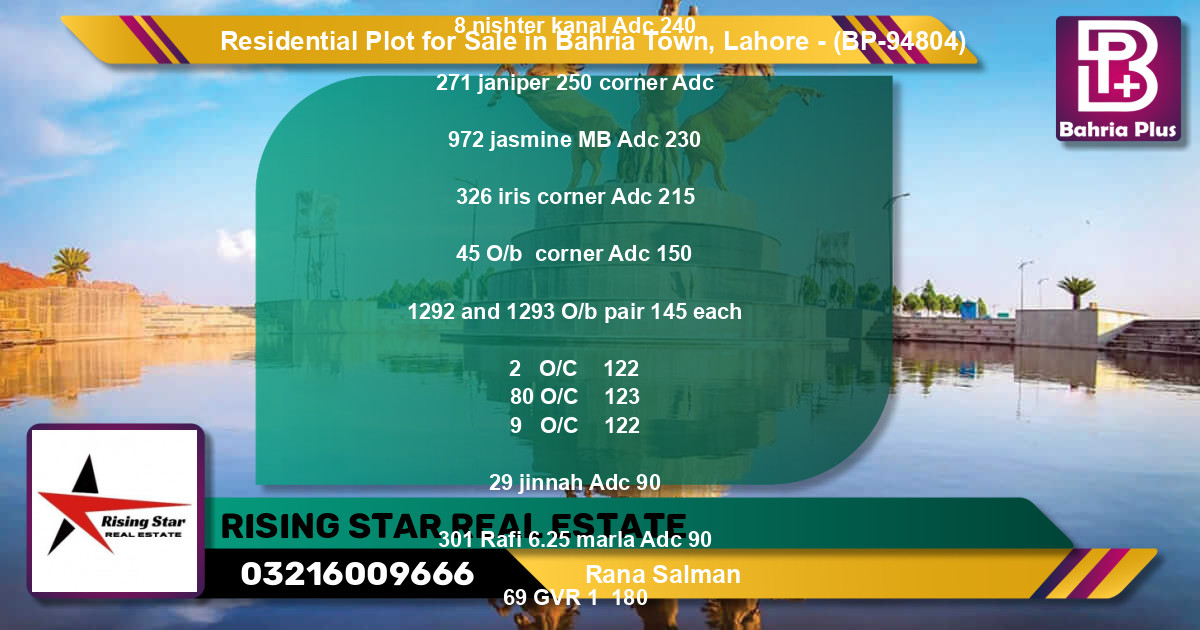 Residential Plot for Sale in Bahria Town, Lahore - (BP-94804)