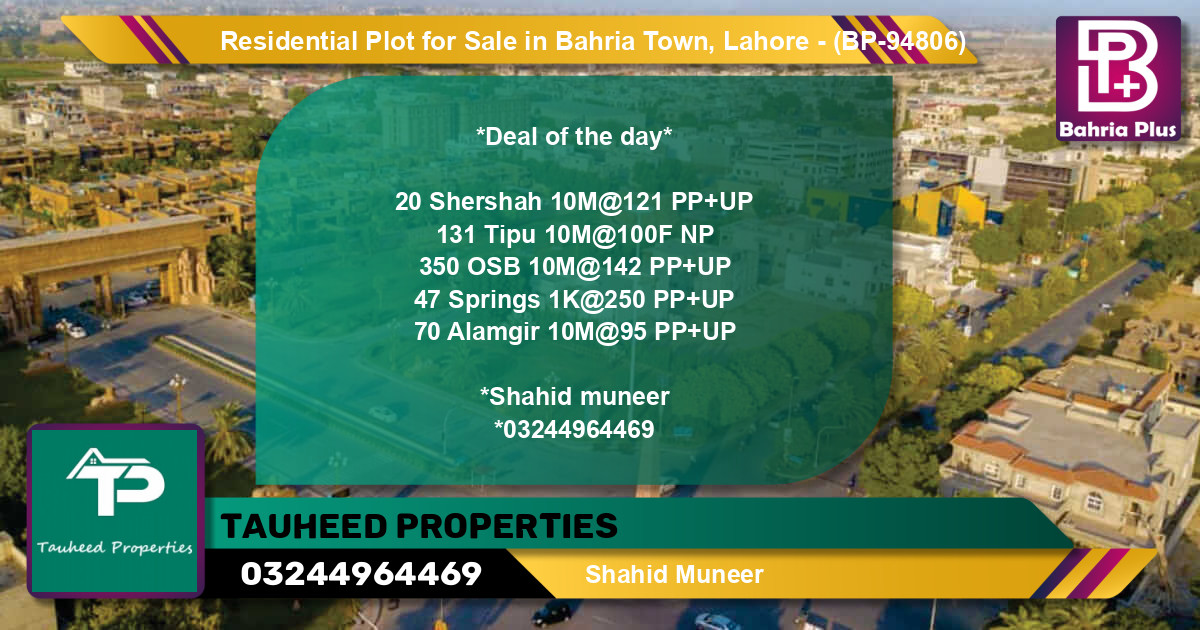 Residential Plot for Sale in Bahria Town, Lahore - (BP-94806)