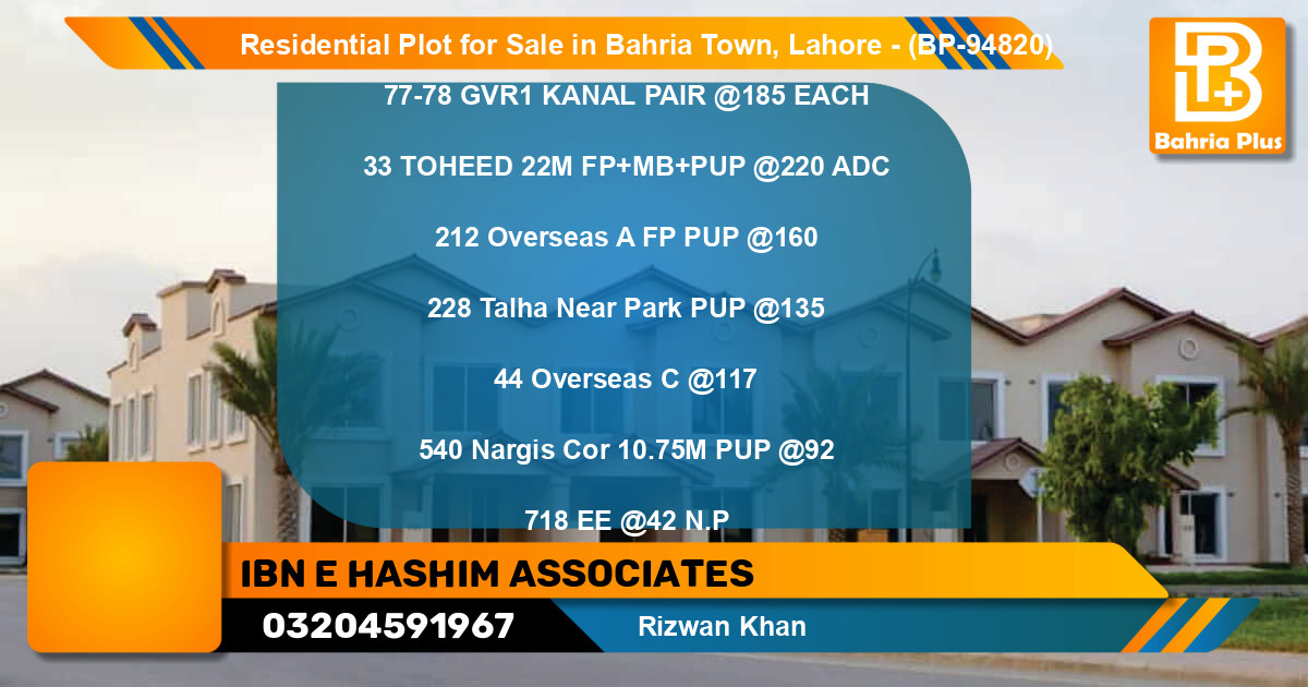 Residential Plot for Sale in Bahria Town, Lahore - (BP-94820)