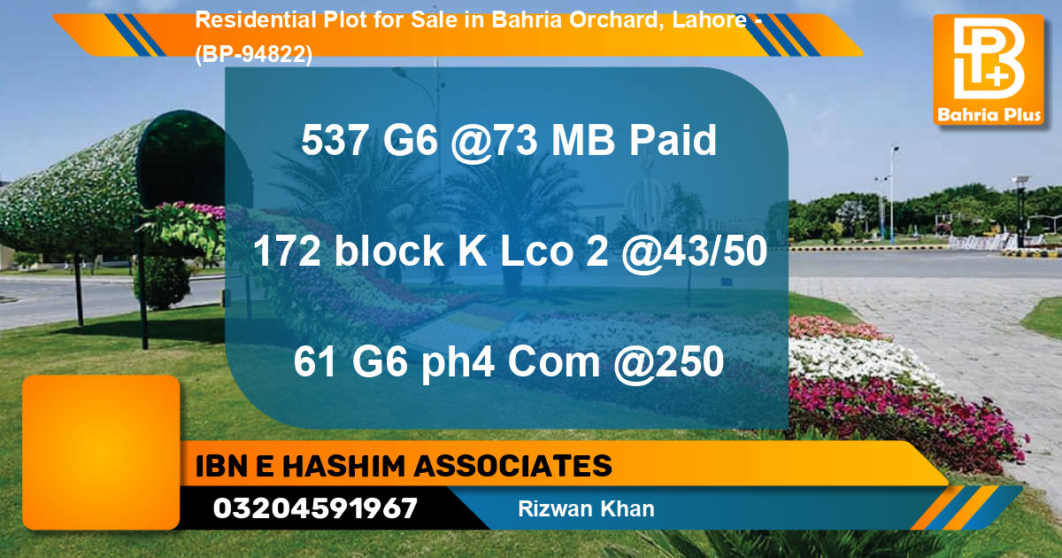 Residential Plot for Sale in Bahria Orchard, Lahore - (BP-94822)