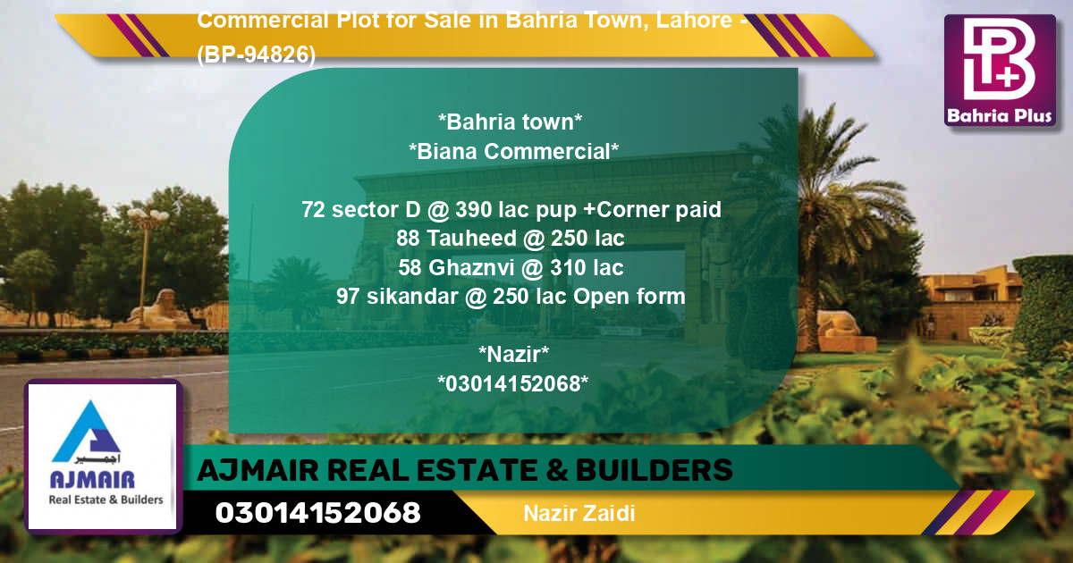 Commercial Plot for Sale in Bahria Town, Lahore - (BP-94826)