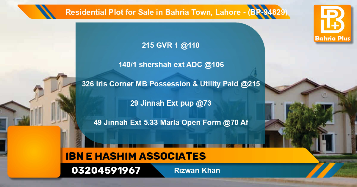 Residential Plot for Sale in Bahria Town, Lahore - (BP-94829)