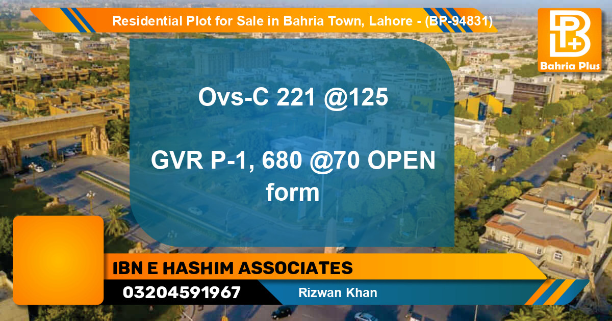 Residential Plot for Sale in Bahria Town, Lahore - (BP-94831)