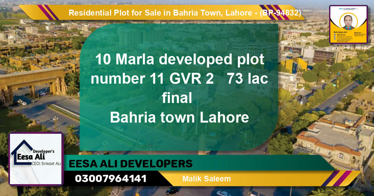 Residential Plot for Sale in Bahria Town, Lahore - (BP-94832)