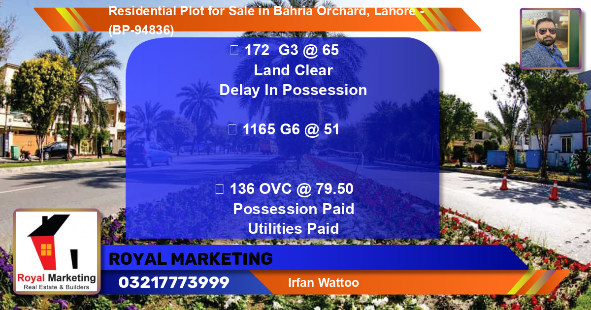 Residential Plot for Sale in Bahria Orchard, Lahore - (BP-94836)