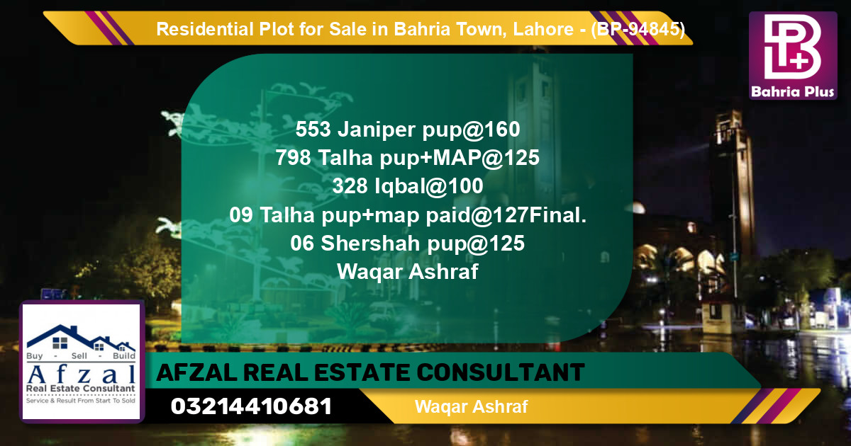 Residential Plot for Sale in Bahria Town, Lahore - (BP-94845)