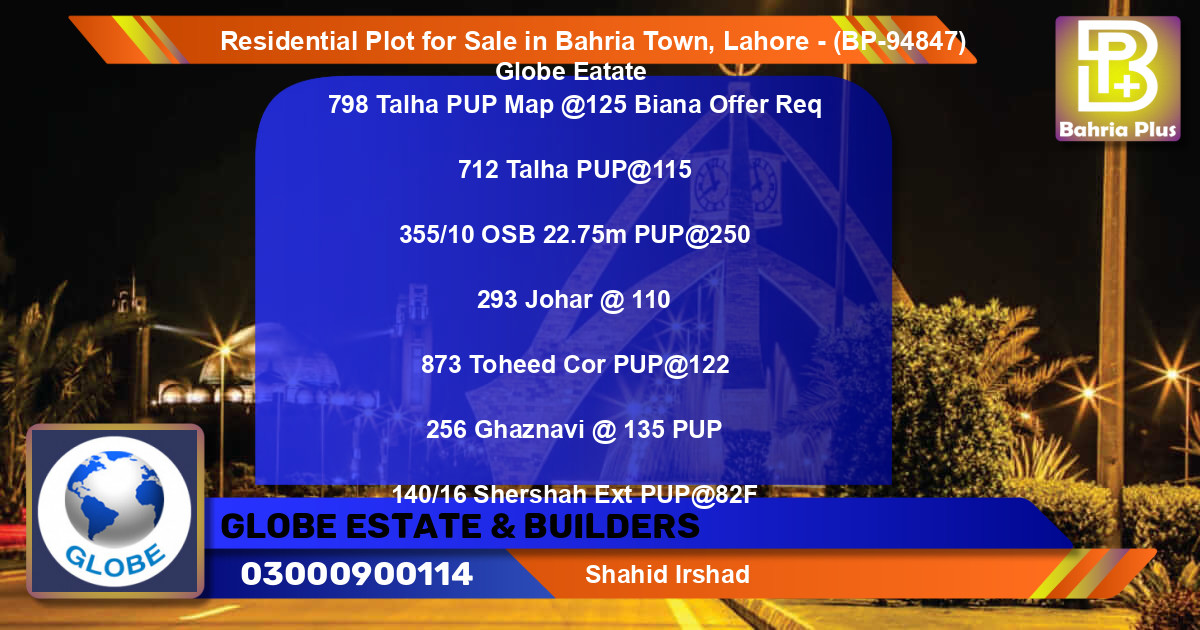 Residential Plot for Sale in Bahria Town, Lahore - (BP-94847)