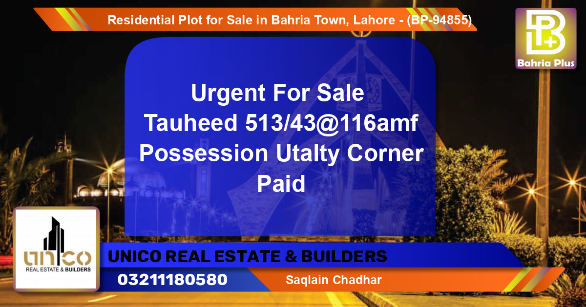 Residential Plot for Sale in Bahria Town, Lahore - (BP-94855)