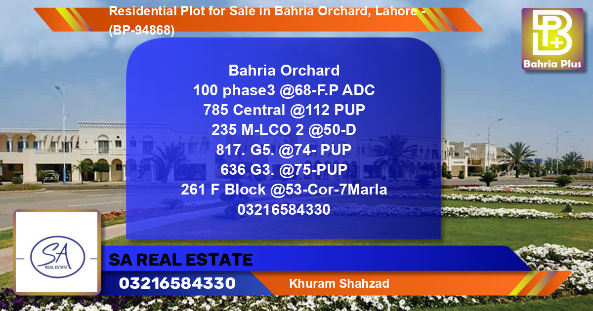 Residential Plot for Sale in Bahria Orchard, Lahore - (BP-94868)