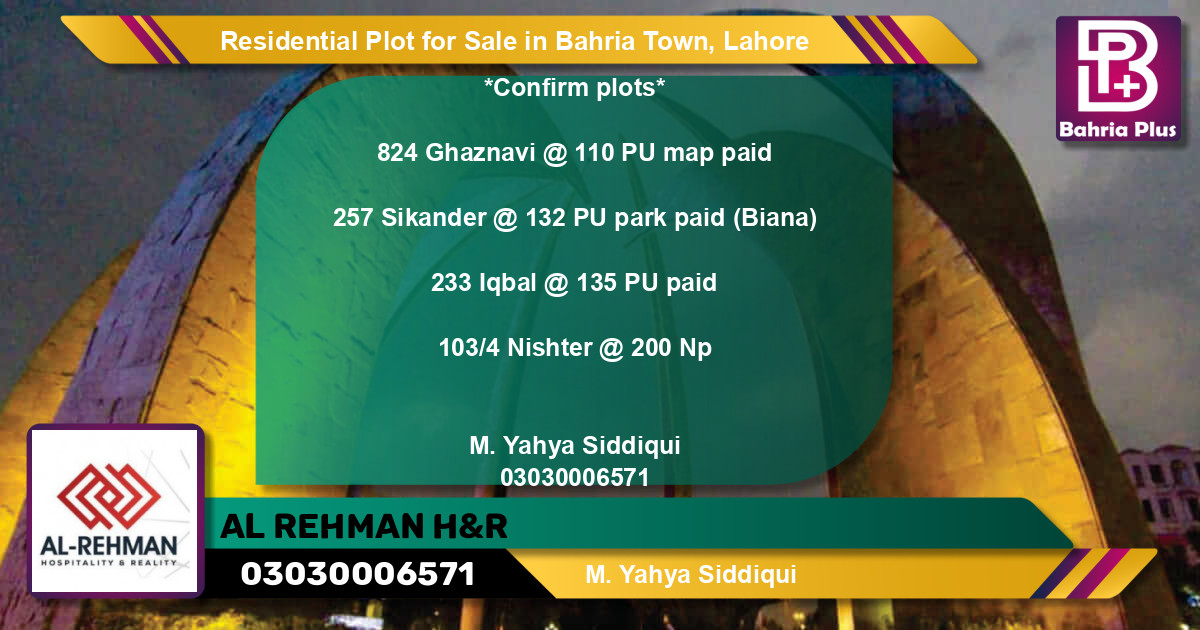 Residential Plot for Sale in Bahria Town, Lahore - (BP-94918)