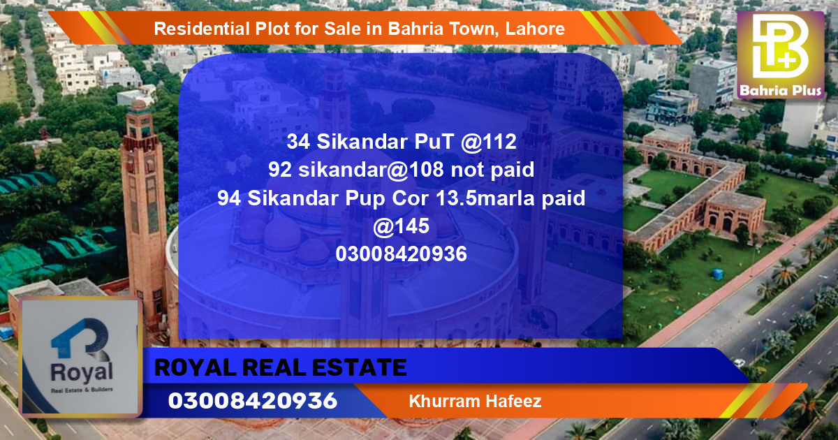 Residential Plot for Sale in Bahria Town, Lahore - (BP-94937)