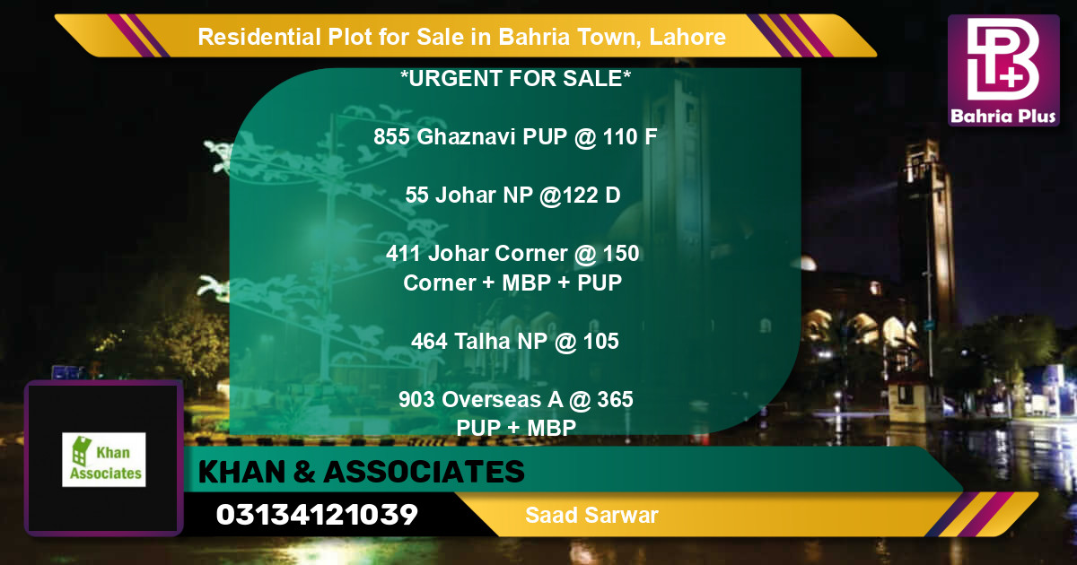 Residential Plot for Sale in Bahria Town, Lahore - (BP-94975)