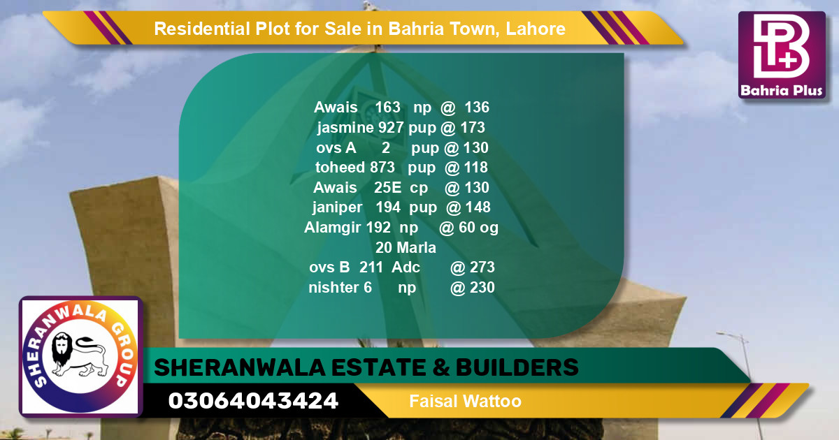 Residential Plot for Sale in Bahria Town, Lahore - (BP-94993)