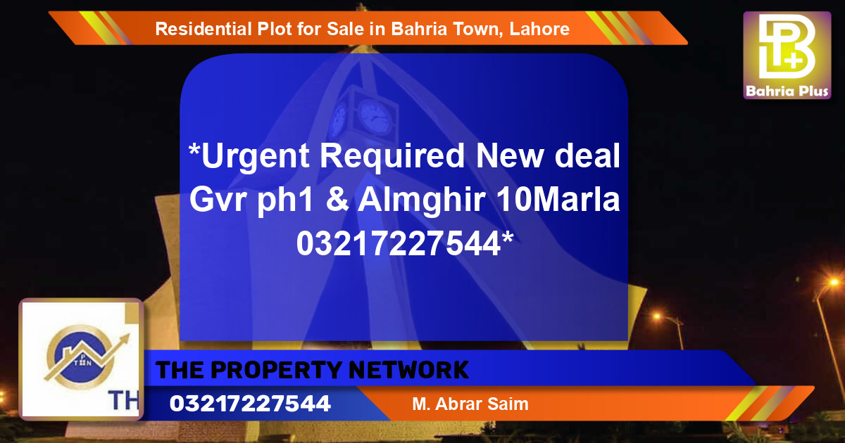 Residential Plot for Sale in Bahria Town, Lahore - (BP-94998)