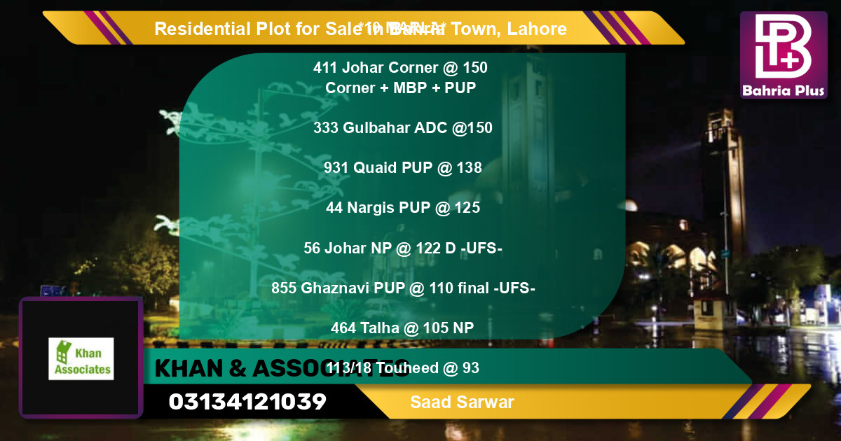Residential Plot for Sale in Bahria Town, Lahore - (BP-95048)