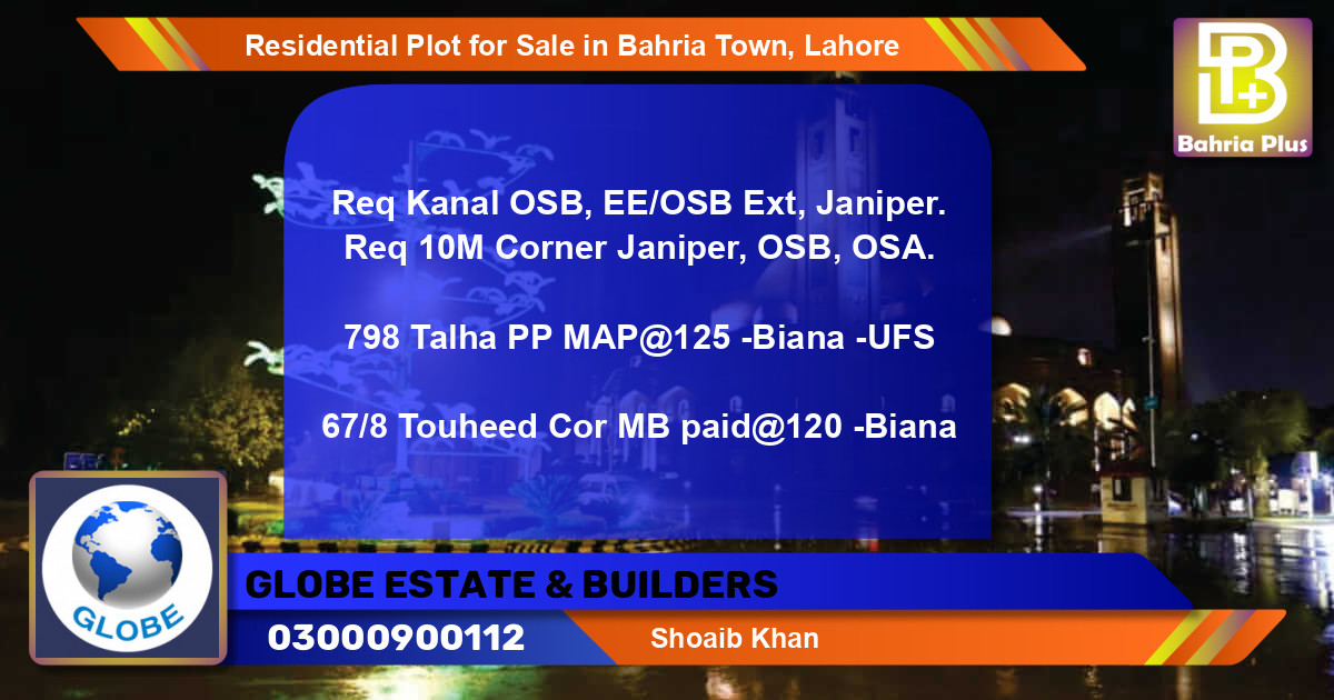 Residential Plot for Sale in Bahria Town, Lahore - (BP-95050)