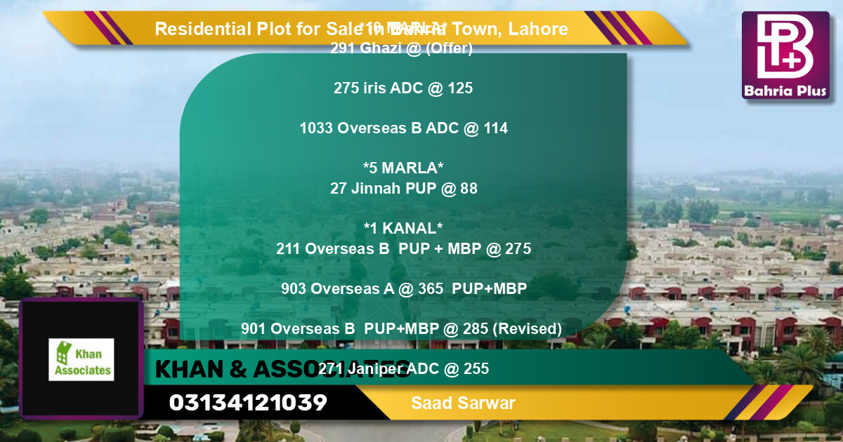 Residential Plot for Sale in Bahria Town, Lahore - (BP-95052)