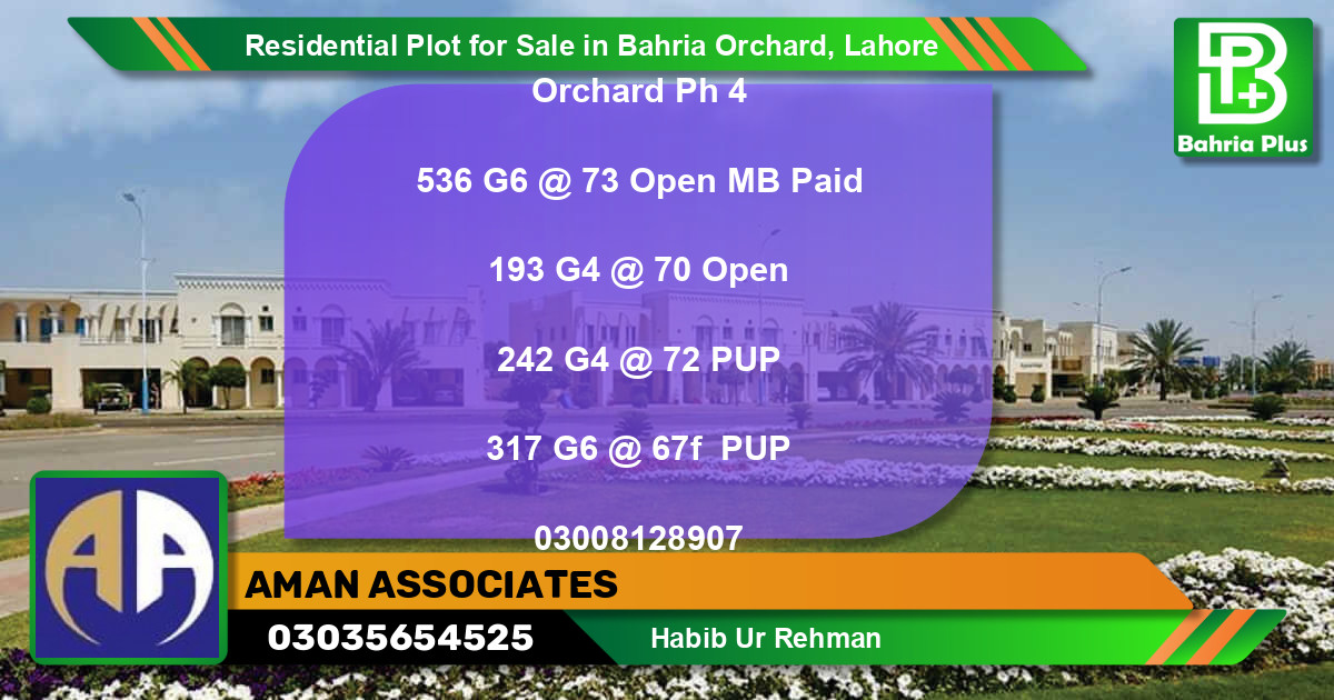 Residential Plot for Sale in Phase 4 - G6 Block -  Bahria Orchard, Lahore - (BP-95077)