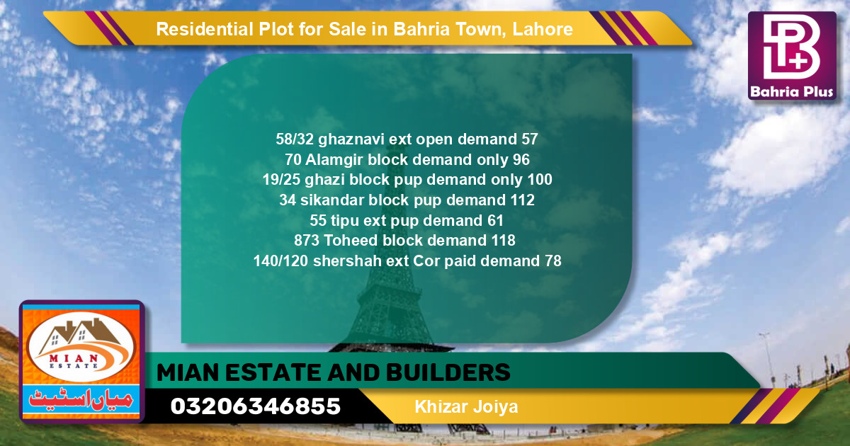 Residential Plot for Sale in Bahria Town, Lahore - (BP-95078)