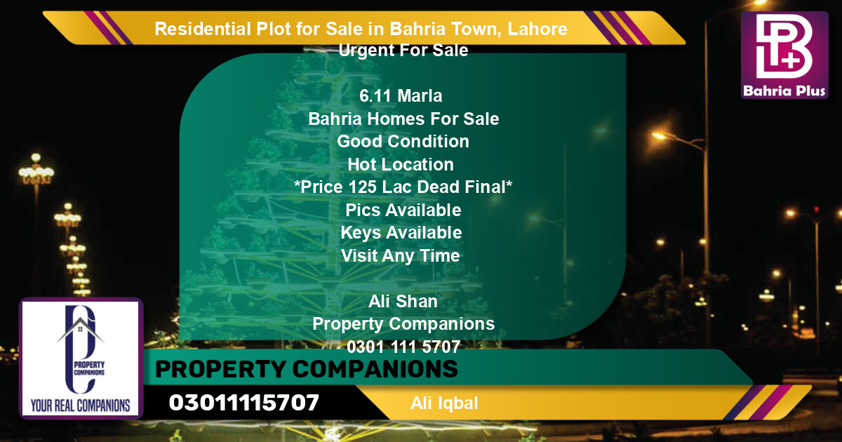 Residential Plot for Sale in Bahria Town, Lahore - (BP-95079)