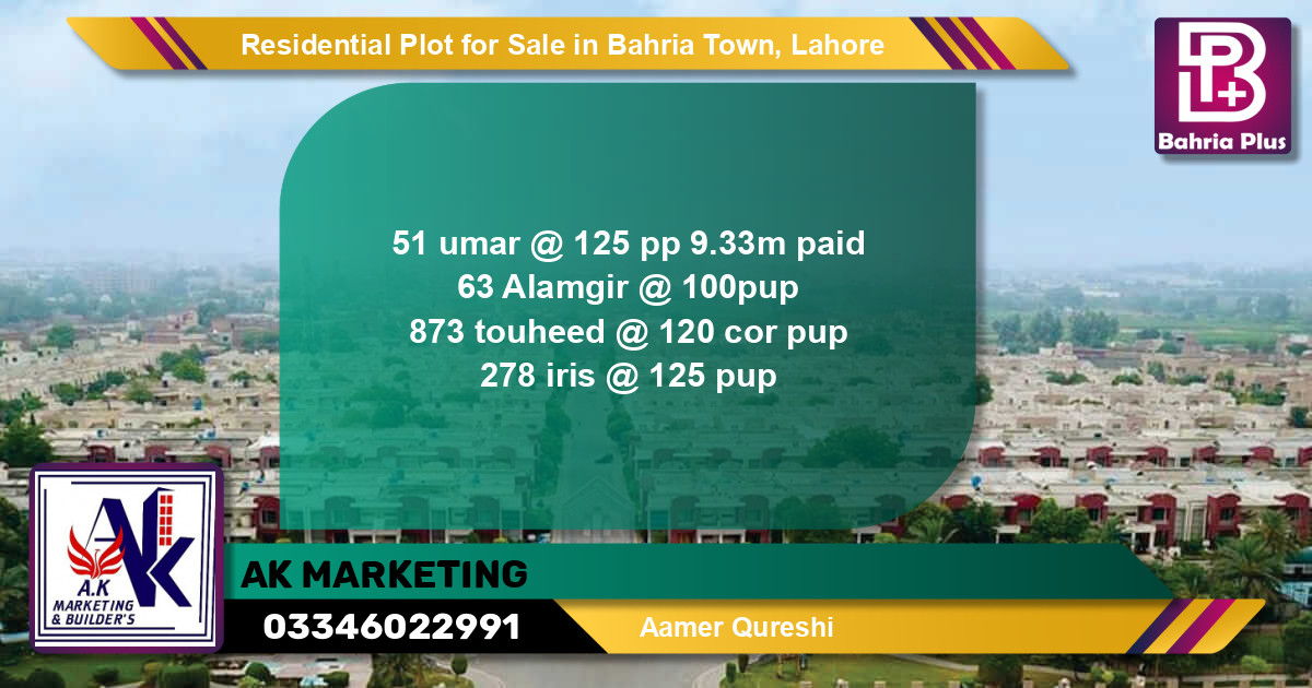 Residential Plot for Sale in Bahria Town, Lahore - (BP-95081)