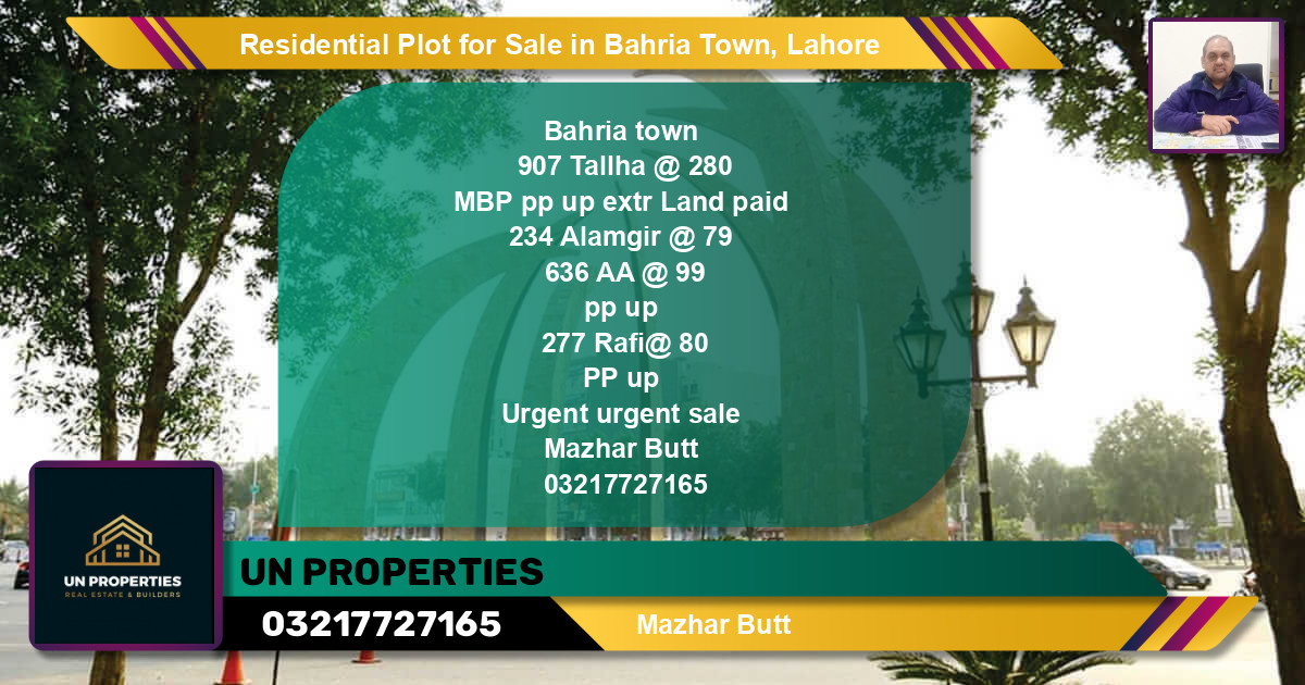 Residential Plot for Sale in Bahria Town, Lahore - (BP-95084)